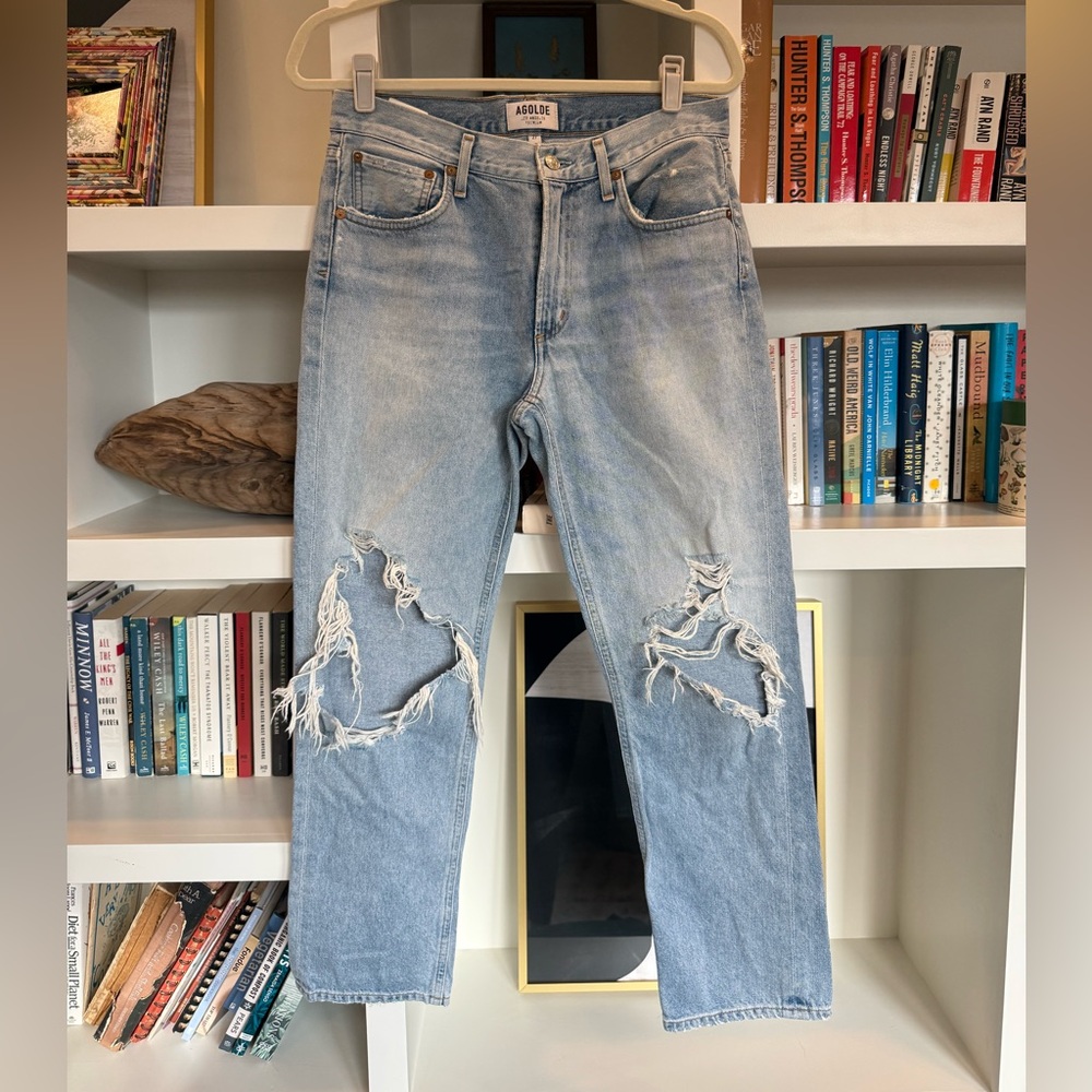 Agolde Ripped Light Blue Denim Jeans